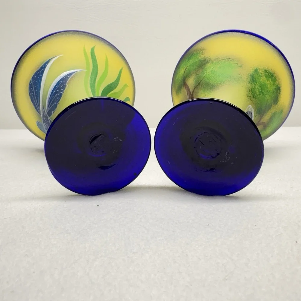 Unbranded Tropical‎ Martini Glasses Set of 2 Yellow Blue Fish Toucan Summer Tiki